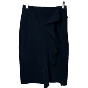 Pinko Black Pencil Skirt with Front Ruffle